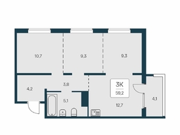 Продается 3-комнатная квартира ЖК Квартал на Игарской, дом 3 пан, 59.2 м², 7100000 рублей