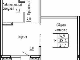 Продается 1-комнатная квартира ЖК Самоцветы, Бирюза дом 2, 34.1 м², 3750000 рублей