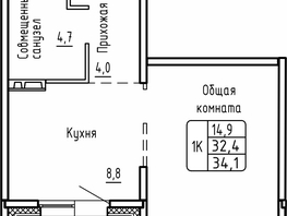 Продается 1-комнатная квартира ЖК Самоцветы, Бирюза дом 2, 34.1 м², 3800000 рублей