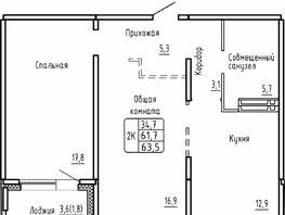 Продается 2-комнатная квартира ЖК Самоцветы, Бирюза дом 2, 63.5 м², 6450000 рублей