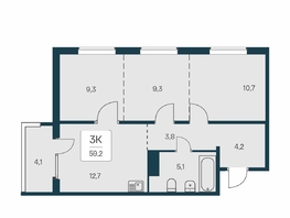 Продается 3-комнатная квартира ЖК Квартал на Игарской, дом 3 пан, 59.2 м², 7850000 рублей