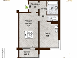 Продается 1-комнатная квартира ЖК Новый горизонт, дом 4, 44.7 м², 5650000 рублей