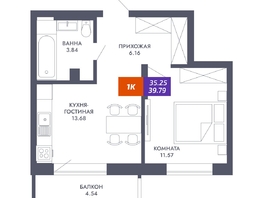 Продается 1-комнатная квартира ЖК Звезда, дом 2, 35.25 м², 6345000 рублей