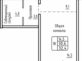 Продается 1-комнатная квартира ЖК Самоцветы, Бирюза дом 2, 32.4 м², 3650000 рублей