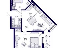 Продается 2-комнатная квартира ЖК Grando (Грандо), 55.8 м², 9600000 рублей