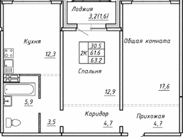 Продается 2-комнатная квартира ЖК Гренландия, Лес дом №5, 63.2 м², 6980000 рублей