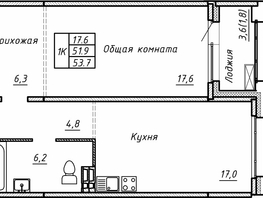 Продается 1-комнатная квартира ЖК Гренландия, Лес дом №5, 53.7 м², 6660000 рублей