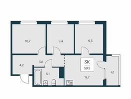 Продается 3-комнатная квартира ЖК Квартал на Игарской, дом 3 пан, 59.2 м², 7950000 рублей