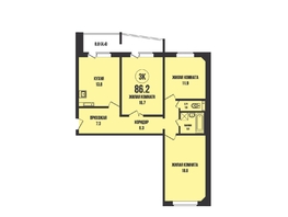 Продается 3-комнатная квартира ЖК Династия, дом 904, 86.2 м², 8860000 рублей
