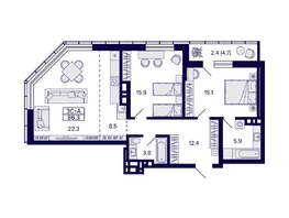 Продается 3-комнатная квартира ЖК Grando (Грандо), 86.3 м², 14990000 рублей