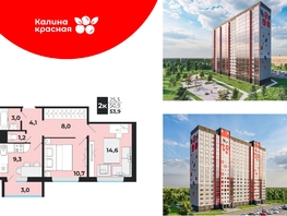 Продается 2-комнатная квартира ЖК Калина Красная, дом 1, 52.8 м², 6470000 рублей