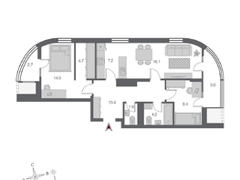 Продается 3-комнатная квартира ЖК Беринг, дом 2, 73.4 м², 12600000 рублей