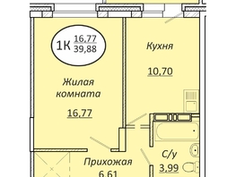 Продается 1-комнатная квартира ЖК Пролетарский, 39.88  м², 5383800 рублей