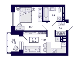 Продается 1-комнатная квартира ЖК Сподвижники, 36.4 м², 4800000 рублей