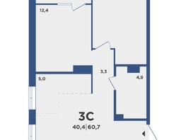 Продается 3-комнатная квартира ЖК Поколение, дом 2, 60.7 м², 7139200 рублей