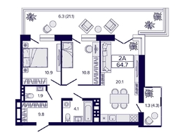 Продается 2-комнатная квартира ЖК Luna (Луна), 64.7 м², 9990000 рублей