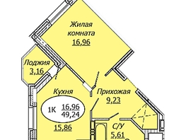 Продается 1-комнатная квартира ЖК Комета - Октябрьский, б/с 1, 49.24 м², 5908800 рублей