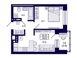 Продается 1-комнатная квартира ЖК Сподвижники, 36.8 м², 5000000 рублей