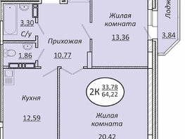 Продается 2-комнатная квартира ЖК Пролетарский, 64.22 м², 7706400 рублей