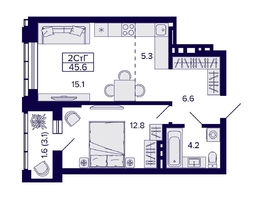 Продается 2-комнатная квартира ЖК Grando (Грандо), 45.6  м², 9200000 рублей