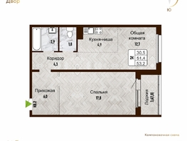 Продается 2-комнатная квартира ЖК Новый горизонт, дом 4, 53.2 м², 6250000 рублей