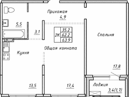 Продается 2-комнатная квартира ЖК Гренландия, Лес дом №5, 63.9  м², 9077000 рублей