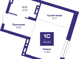 Продается 1-комнатная квартира ЖК Базилик, дом 2, 25.7  м², 4115000 рублей