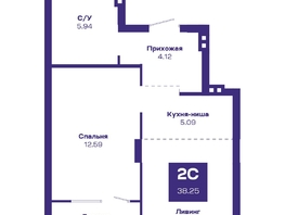 Продается 2-комнатная квартира ЖК Базилик, дом 2, 39.52  м², 5576000 рублей