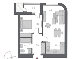 Продается 2-комнатная квартира ЖК Беринг, дом 2, 48.1  м², 9930000 рублей