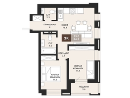 Продается 2-комнатная квартира ЖК Паскаль, секция 1, 54.3  м², 9285300 рублей