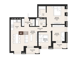 Продается 4-комнатная квартира ЖК Паскаль, секция 1, 97.4  м², 16071000 рублей