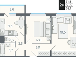 Продается 2-комнатная квартира ЖК Околица, дом 5, 58 м², 7230000 рублей