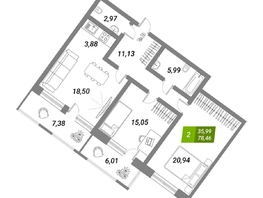 Продается 2-комнатная квартира ЖК Бирюзовая жемчужина-2, 78.46 м², 11698386 рублей