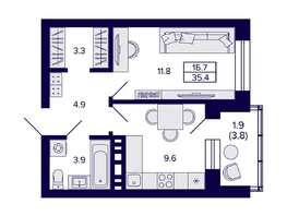 Продается 1-комнатная квартира ЖК Сподвижники, 35.4 м², 5800000 рублей