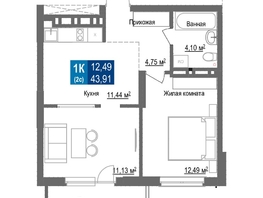 Продается 1-комнатная квартира ЖК Чкалов, дом 7, 45.19 м², 7185210 рублей