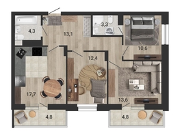 Продается 4-комнатная квартира ЖК Тетрис, корпус 1, 77.6 м², 12079000 рублей