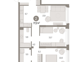 Продается 2-комнатная квартира ЖК Мылзавод, дом 8, 77.18 м², 13640000 рублей