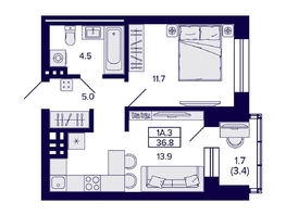 Продается 1-комнатная квартира ЖК Сподвижники, 36.8 м², 4850000 рублей