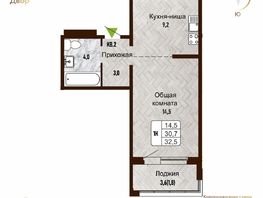 Продается 1-комнатная квартира ЖК Новый горизонт, дом 4, 32.5 м², 4200000 рублей