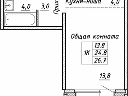 Продается 1-комнатная квартира ЖК Квартет, дом Дуэт, 26.7 м², 3150000 рублей