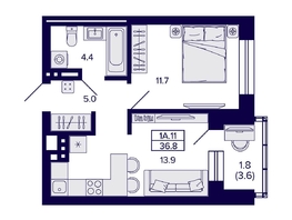 Продается 1-комнатная квартира ЖК Сподвижники, 36.8 м², 4990000 рублей