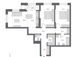 Продается 3-комнатная квартира ЖК ОСКАР, дом 1, 84.7 м², 15400000 рублей