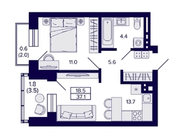 Продается 1-комнатная квартира ЖК Сподвижники, 37.1 м², 5990000 рублей