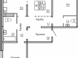 Продается 3-комнатная квартира ЖК Самоцветы, Бирюза дом 1, 87.5 м², 8100000 рублей