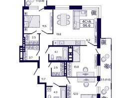 Продается 4-комнатная квартира ЖК Luna (Луна), 96.6  м², 14500000 рублей