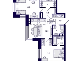 Продается 3-комнатная квартира ЖК Citatum (Цитатум), 75.4  м², 11500000 рублей