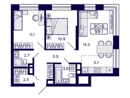 Продается 3-комнатная квартира ЖК Citatum (Цитатум), 59.1  м², 9200000 рублей