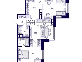 Продается 3-комнатная квартира ЖК Citatum (Цитатум), 75.3  м², 11500000 рублей