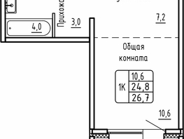 Продается 1-комнатная квартира ЖК Самоцветы, Бирюза дом 1, 26.7 м², 4479268 рублей