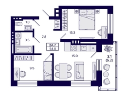 Продается 2-комнатная квартира ЖК Сподвижники, 54  м², 7100000 рублей